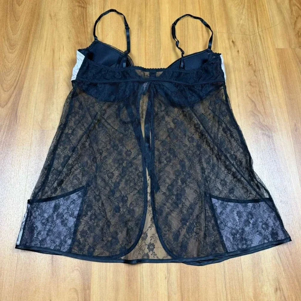 Victoria's Secret Black‎ Pink Lace Underwire Babydoll Chemise Lingerie 36D 03-15